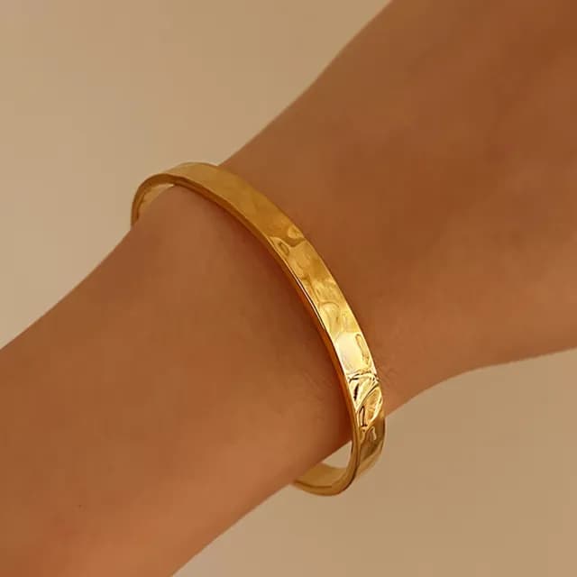 【CReAM】Xenia鍍18K金色輕奢波紋捶紋簡約手鐲女手環(生日 禮物 送禮 禮盒)