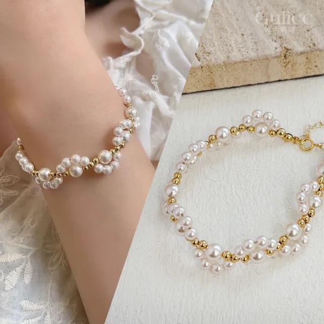 【Gulicc】日韓  水晶珍珠 小貓爪手鍊(雙11 聖誕節 生日 手環 手繩 首飾 飾品 禮物)