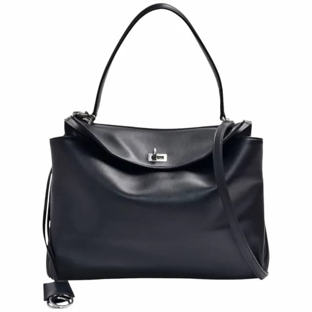 【Balenciaga 巴黎世家】BALENCIAGA 經典Rodeo系列銀釦小牛皮雙層手提/斜背包(M-黑色789772-2AA4V-1000)