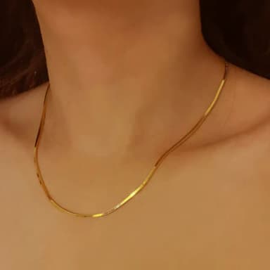 【CReAM】Goldie純銀注18K金色方塊立體蛇鍊女項鍊(生日 禮物 送禮 禮盒)
