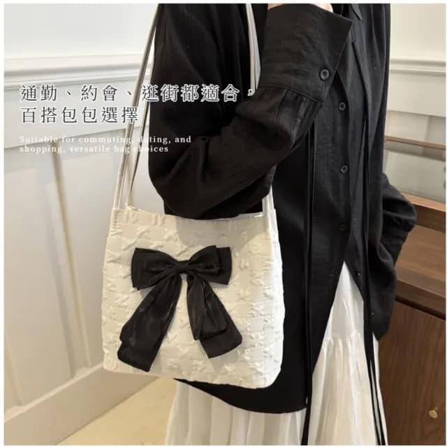 【韓系流派】父親節禮物 時尚大蝴蝶結單肩托特包(大容量 腋下包 通勤 肩背 側背 斜跨包 隨身包 女包 生日禮
