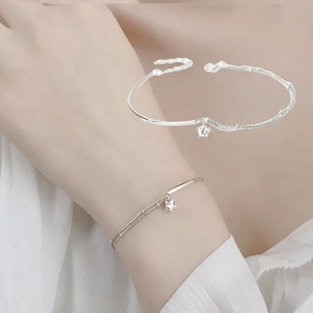 【都市女子】典雅星願S999純銀半鐲手鍊(襯膚 低調細鍊 祈願飾品 雙層手環 手鐲 生日禮物)