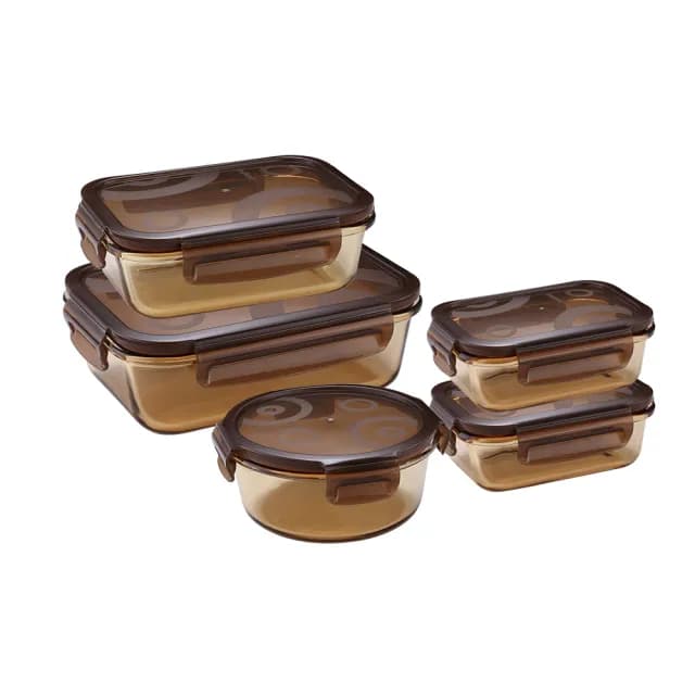 【CorelleBrands 康寧餐具】琥珀色耐熱玻璃保鮮盒超值5件組