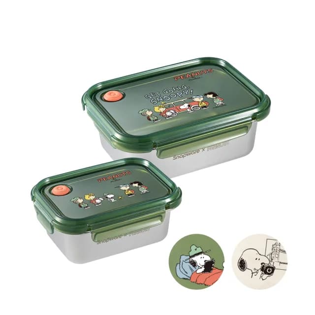 【CorelleBrands 康寧餐具】SNOOPY可微波不鏽鋼保鮮盒兩件組(820ml+1250ml)