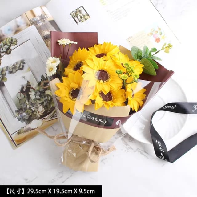 【向日葵】不凋花 仿真玫瑰花束 香皂花束 永生花(情人節 生日禮物 送女孩 畢業花束 交換禮物 教師節)