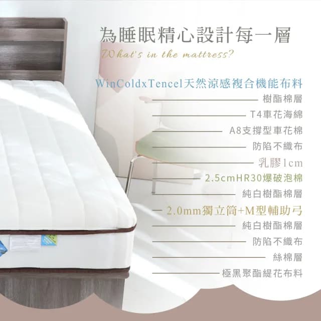 【藤原傢俬】藤原逸品涼感機能布料獨立筒床墊5尺雙人(買就送床包含枕套)