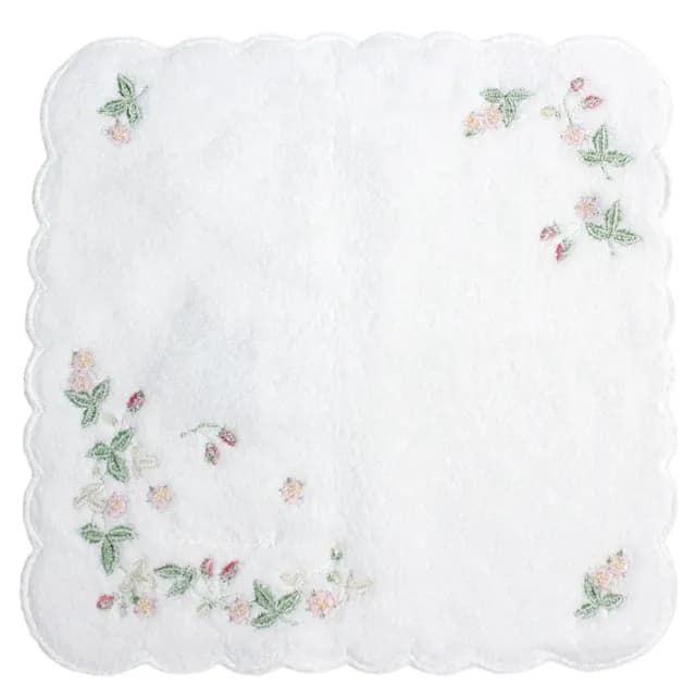 【WEDGWOOD】莓果圖樣刺繡飾邊純棉方巾(白)