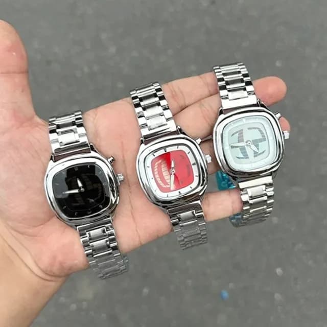 【LEESA】動態數字顯示\男生手錶\防水包 手錶\夜光\石英錶\方形手錶\不鏽鋼錶帶\搭配小物\