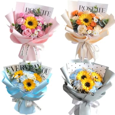 【向日葵】不凋花 仿真玫瑰花束 香皂花束 永生花(情人節 生日禮物 送女孩 畢業花束 交換禮物 教師節)