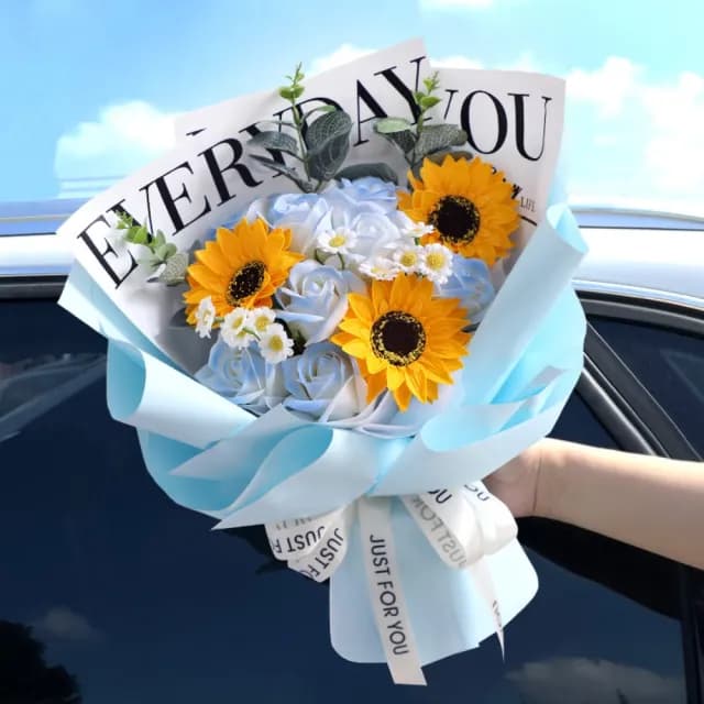【向日葵】不凋花 仿真玫瑰花束 香皂花束 永生花(情人節 生日禮物 送女孩 畢業花束 交換禮物 教師節)