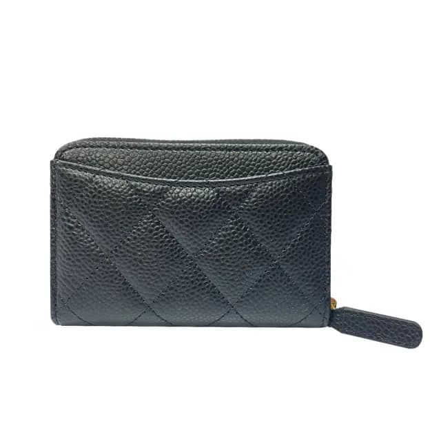 【CHANEL 香奈兒】AP0216 經典雙C金LOGO菱格紋牛皮拉鍊零錢包(黑色)