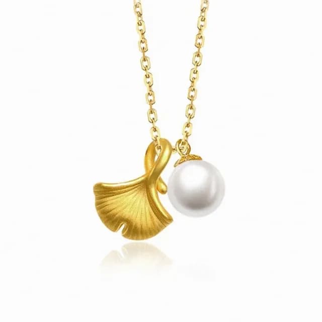 【Penny珮妮】999黃金迷你銀杏葉珍珠項鍊吊墜(母親節 送女友 交換禮物 生日禮 情人節 尾牙 新年 結婚)