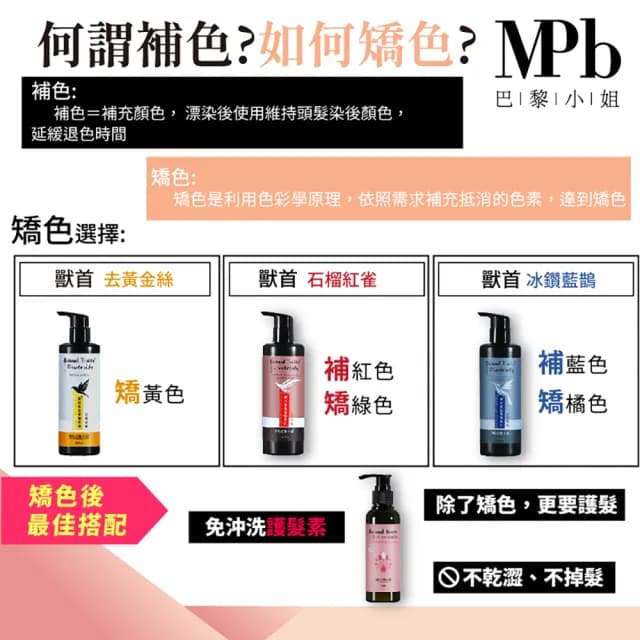 【MPB 巴黎小姐】獸首彩色染補色乳 300ml(15色任選 COSPLAY 護色染髮 補色洗髮精 染後洗髮乳 母親節禮物)