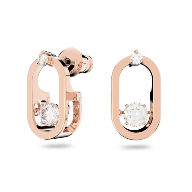 【SWAROVSKI 施華洛世奇】Una 耳釘 圓形切割 橢圓形 白色 鍍玫瑰金色