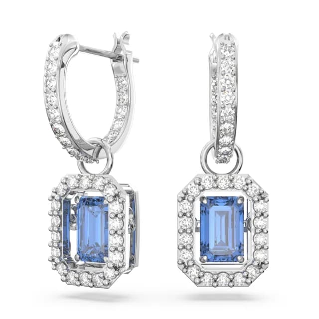【SWAROVSKI 施華洛世奇】Una 水滴形耳環 八角形切割 藍色 鍍白金色