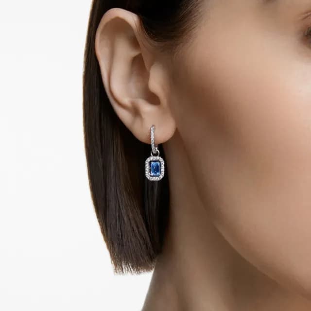 【SWAROVSKI 施華洛世奇】Una 水滴形耳環 八角形切割 藍色 鍍白金色