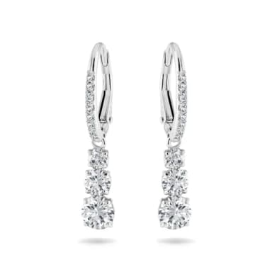 【SWAROVSKI 施華洛世奇】Stilla Attract 大圈耳環 圓形切割 白色 鍍白金色