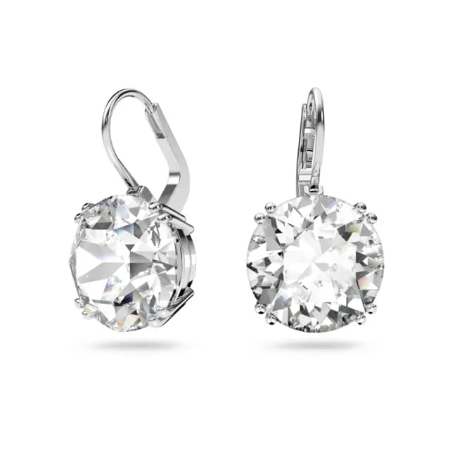 【SWAROVSKI 施華洛世奇】Millenia 水滴形耳環 圓形切割 白色 鍍白金色
