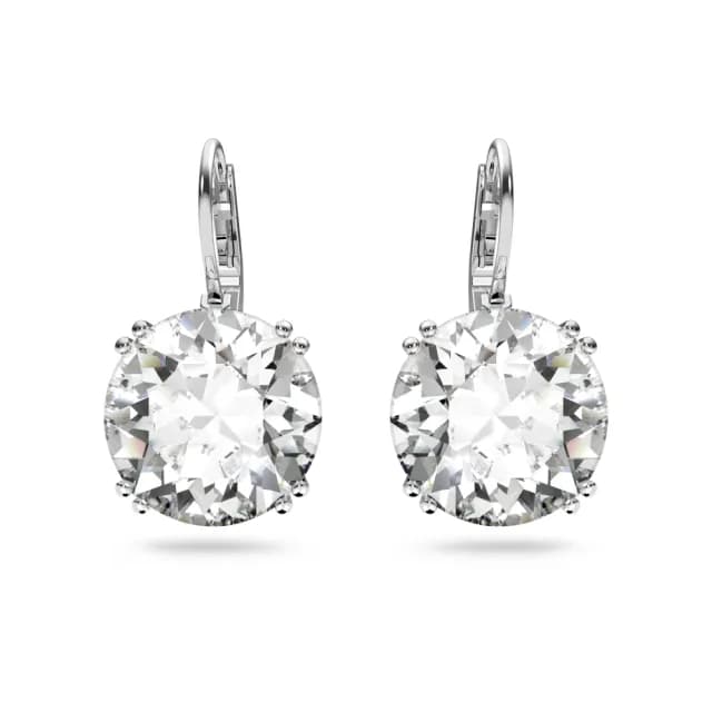 【SWAROVSKI 施華洛世奇】Millenia 水滴形耳環 圓形切割 白色 鍍白金色