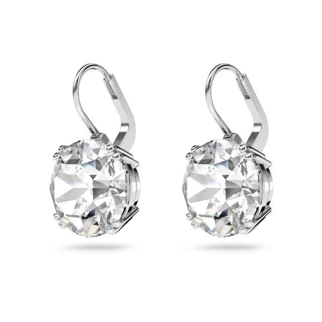 【SWAROVSKI 官方直營】Millenia 水滴形耳環 圓形切割 白色 鍍白金色