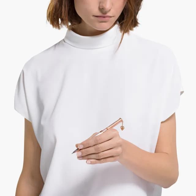 【SWAROVSKI 施華洛世奇】Crystalline 圓珠筆 心形 粉紅色 鍍玫瑰金色(情人節禮物)