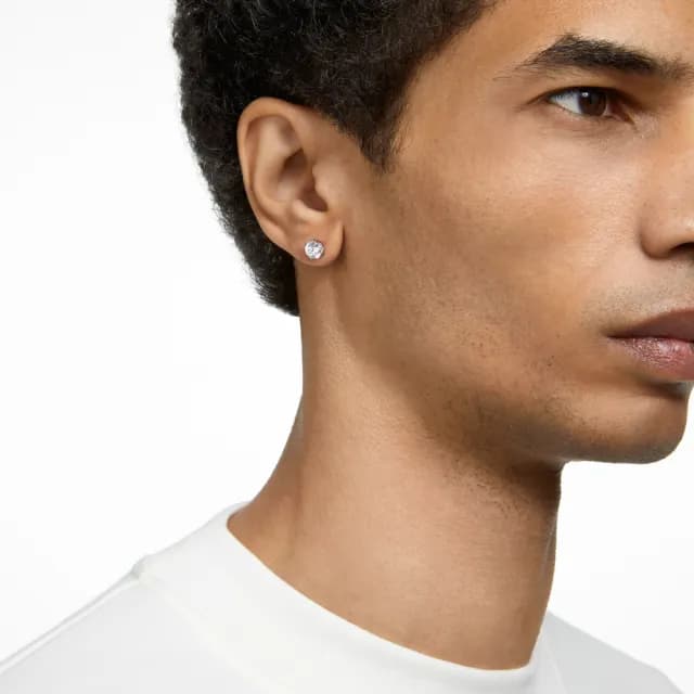 【SWAROVSKI 施華洛世奇】Stilla 耳釘 圓形切割 白色 鍍白金色