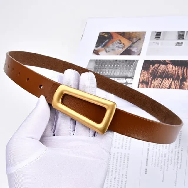 【KT DADA】情人節禮物 復古腰帶 女腰帶 細腰帶 皮帶 精品 褲帶 腰帶 真皮皮帶 togo皮帶 棕色皮帶 金扣皮帶