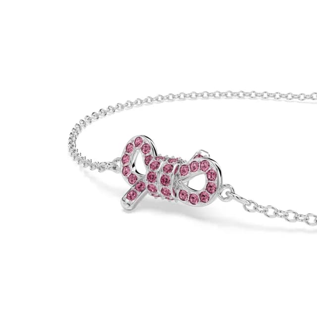【SWAROVSKI 施華洛世奇】Lifelong Bow 手鏈 蝴蝶結 粉紅色 鍍白金色(情人節禮物)