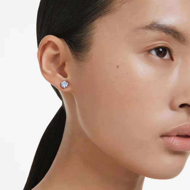 【SWAROVSKI 施華洛世奇】Solitaire 耳釘 圓形切割 藍色 鍍白金色(情人節禮物)
