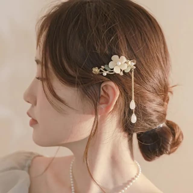 【仙氣爆棚】古典流蘇花朵小抓夾2入(側邊夾 瀏海夾 一字夾 髮夾 髮飾 頭飾 鯊魚夾 七夕 情人節 禮物)