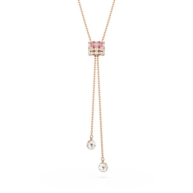 【SWAROVSKI 施華洛世奇】Connexus Y字形鏈墜 混合式切割 Love is around 粉紅色 鍍玫瑰金色(情人節禮物)