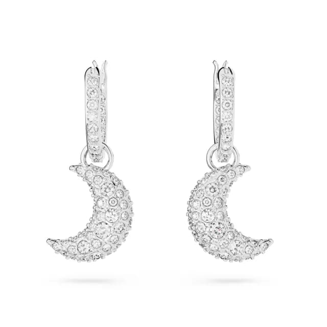 【SWAROVSKI 施華洛世奇】Sublima 水滴形耳環 月亮 白色 鍍白金色
