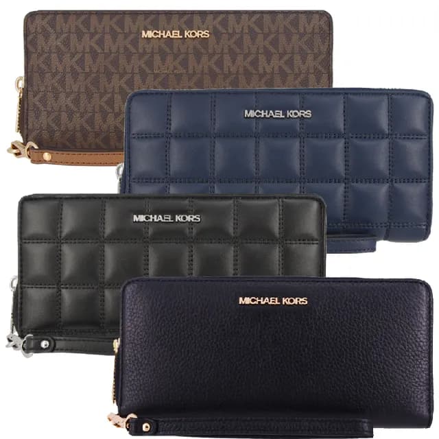 【Michael Kors】JET SET TRAVEL系列 金字LOGO 16卡 多功能 卡王 手鍊 拉鍊 大長夾(多色任選)