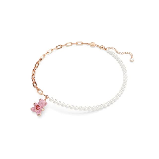 【SWAROVSKI 施華洛世奇】Teddy 鏈墜 水晶珍珠 熊 粉紅色 鍍玫瑰金色
