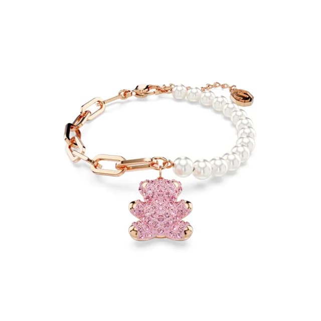 【SWAROVSKI 施華洛世奇】Teddy 手鏈 水晶珍珠 熊 粉紅色 鍍玫瑰金色