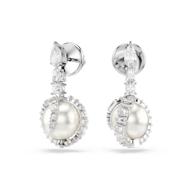 【SWAROVSKI 施華洛世奇】Snake 水滴形耳環 水晶珍珠 混合式切割 蛇年 白色 鍍白金色(情人節禮物)