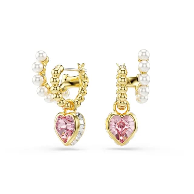 【SWAROVSKI 施華洛世奇】Imber 大圈耳環 水晶珍珠 心形切割 心形 粉紅色 鍍金色(情人節禮物)