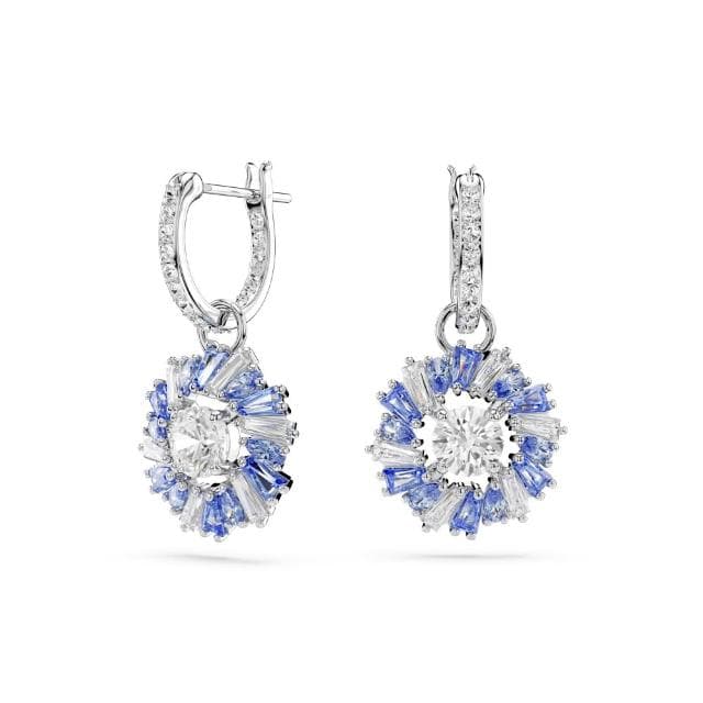 【SWAROVSKI 官方直營】Idyllia 水滴形耳環 混合式切割 花朵 藍色 鍍白金色