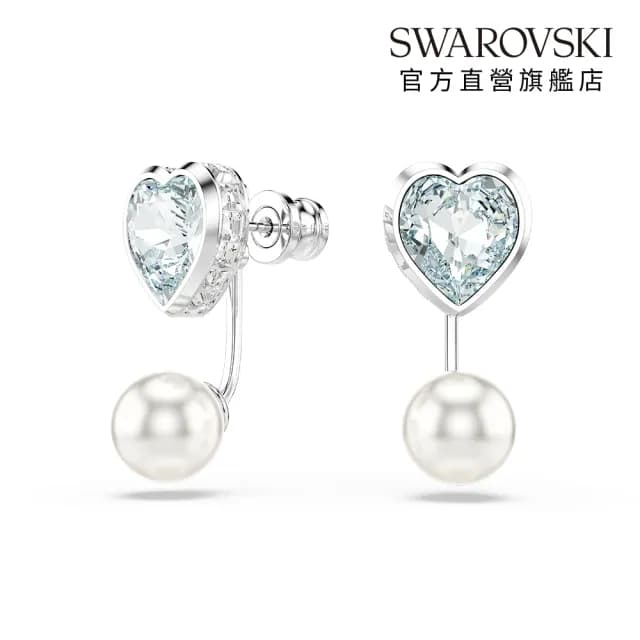 【SWAROVSKI 施華洛世奇】Imber 耳環袋 水晶珍珠 心形切割 心形 藍色 鍍白金色