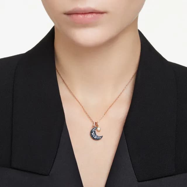 【SWAROVSKI 施華洛世奇】Sublima 鏈墜 水晶珍珠 月亮 漸層色 鍍玫瑰金色
