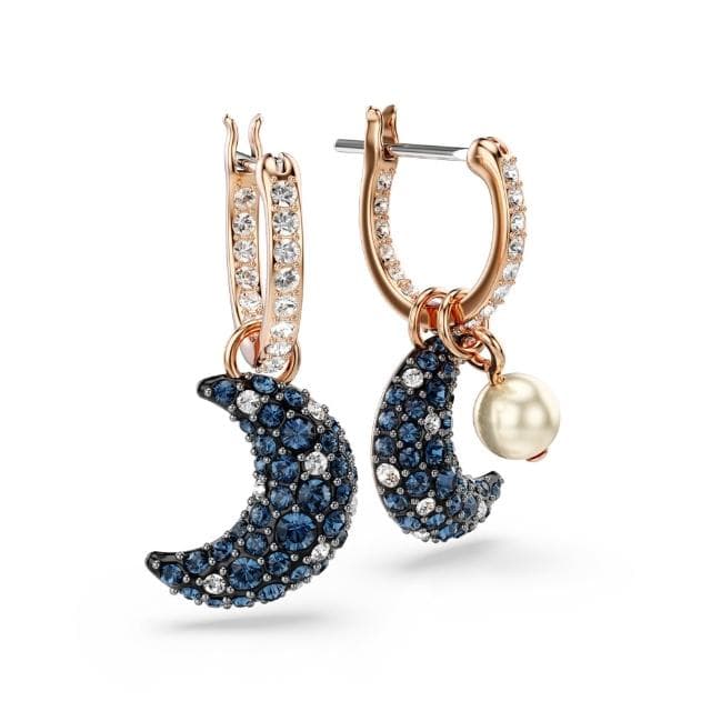 【SWAROVSKI 施華洛世奇】Sublima 水滴形耳環 水晶珍珠 非對稱設計 月亮 漸層色 鍍玫瑰金色