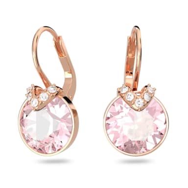 【SWAROVSKI 施華洛世奇】Bella V 水滴形耳環 圓形切割 粉紅色 鍍玫瑰金色