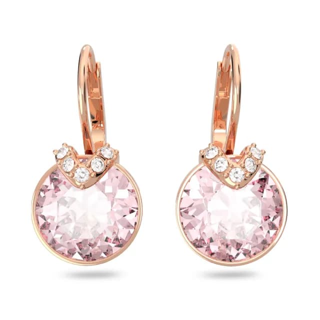【SWAROVSKI 施華洛世奇】Bella V 水滴形耳環 圓形切割 粉紅色 鍍玫瑰金色