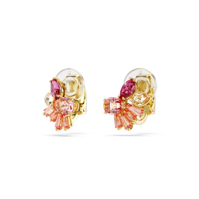 【SWAROVSKI 施華洛世奇】Gema 夾式耳環 混合式切割 花朵 粉紅色 鍍金色