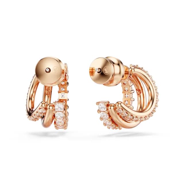 【SWAROVSKI 施華洛世奇】Hyperbola 大圈耳環 混合式切割 迷你 白色 鍍玫瑰金色