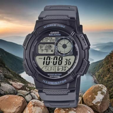 【CASIO 卡西歐】學生錶 多功能世界時間電子錶-黑色 畢業禮物 送禮(AE-1000W-8AV)