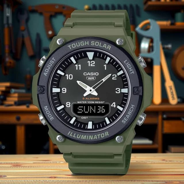 【CASIO 卡西歐】學生錶 太陽能雙顯電子錶-軍綠色 畢業禮物 送禮(AQ-S820W-3BV)