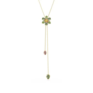 【SWAROVSKI 施華洛世奇】Idyllia Y 字形鏈墜 混合式切割 花朵 漸層色 鍍金色