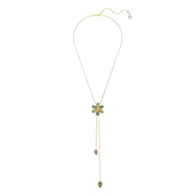 【SWAROVSKI 施華洛世奇】Idyllia Y 字形鏈墜 混合式切割 花朵 漸層色 鍍金色