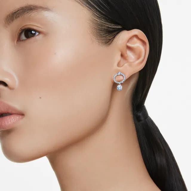 【SWAROVSKI 施華洛世奇】Attract 水滴形耳環 圓形切割 藍色 鍍白金色(情人節禮物)